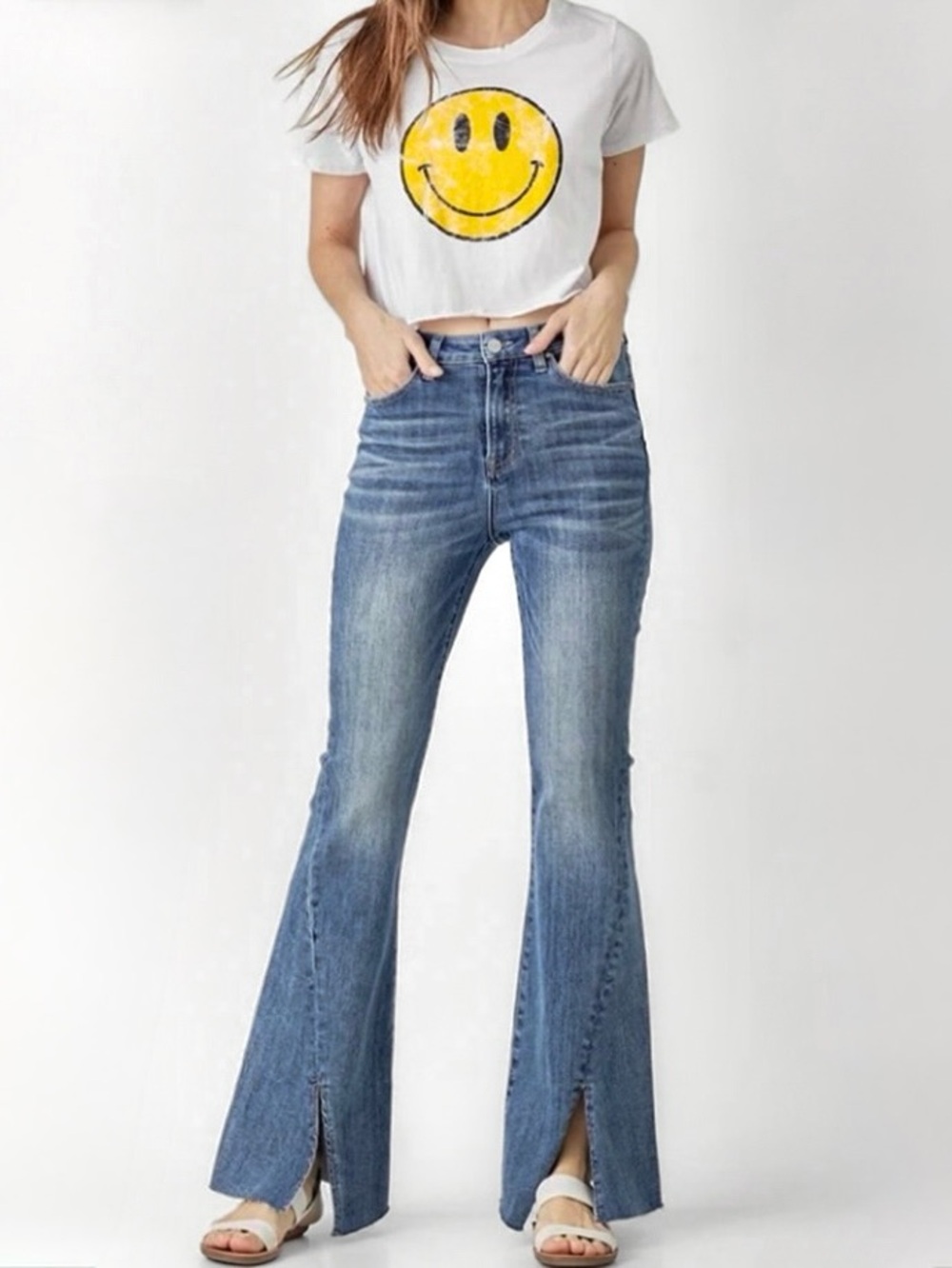 Risen High Rise Twisted Hem Flare Jeans RDP5243 NWT